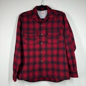Vintage 50s Buck Skein 100% Wool Red Buffalo Plaid Button Down Hunting Jacket M